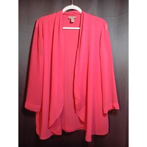 Chicos Size 2 Sheer Salmon Pink Cardigan Jacket Open 3/4 Sleeve Flowy Layers